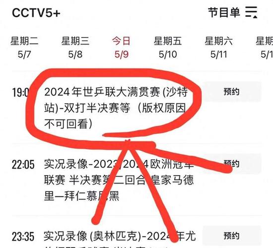 CCTV5今日节目预告